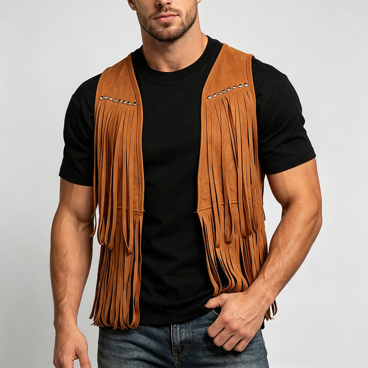 Hippie-Weste für Herren aus Wildlederimitat mit Fransen und Nieten - image 1