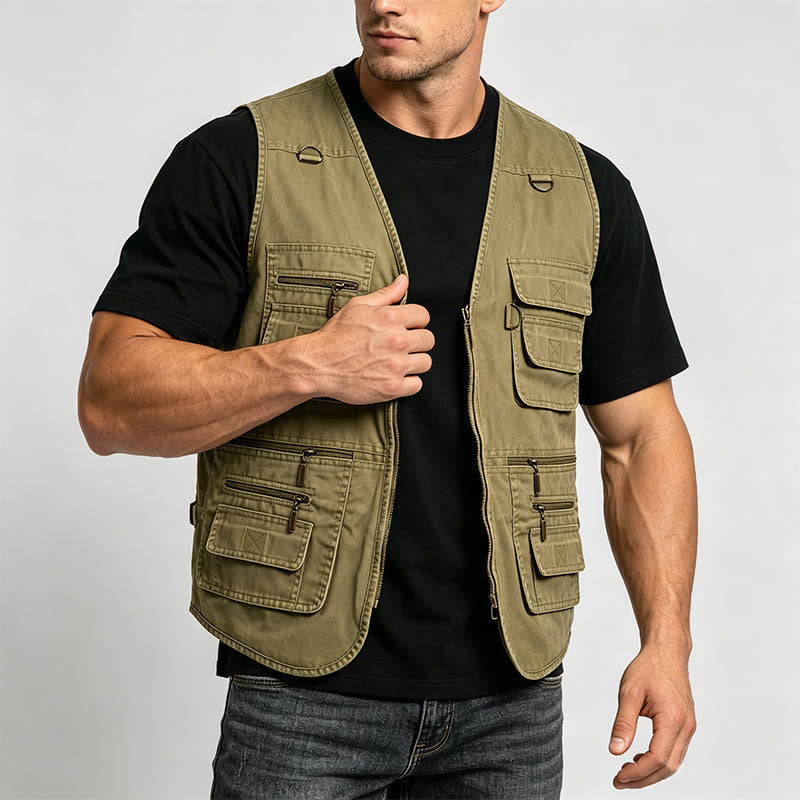 Herren-Outdoorweste aus gewaschenem Canvas mit mehreren Reißverschlusstaschen - image 1