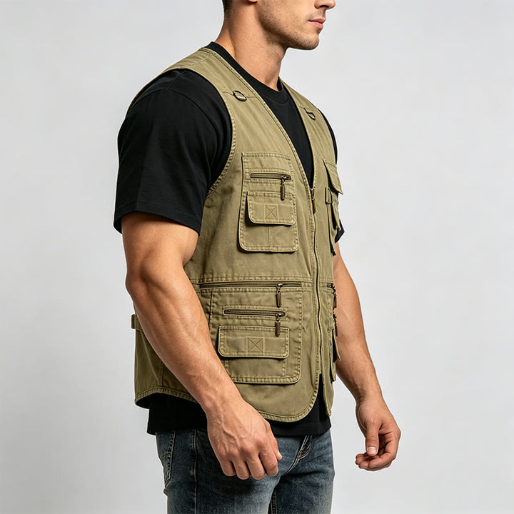 Herren-Outdoorweste aus gewaschenem Canvas mit mehreren Reißverschlusstaschen - image 2