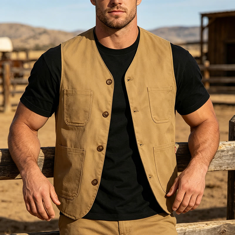 Leichte Outdoor-Arbeitsweste für Herren mit Knöpfen - Beige - 2XL - image 0