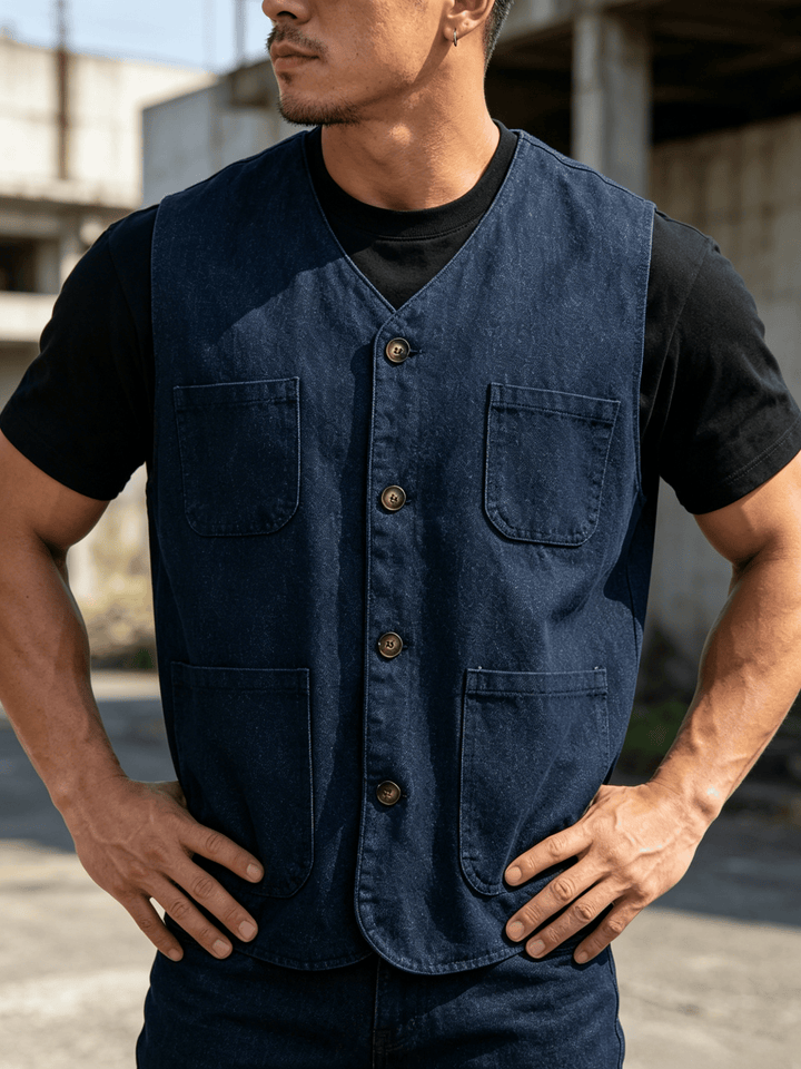 Leichte Outdoor-Arbeitsweste für Herren mit Knöpfen - Blau - 2XL - image 4