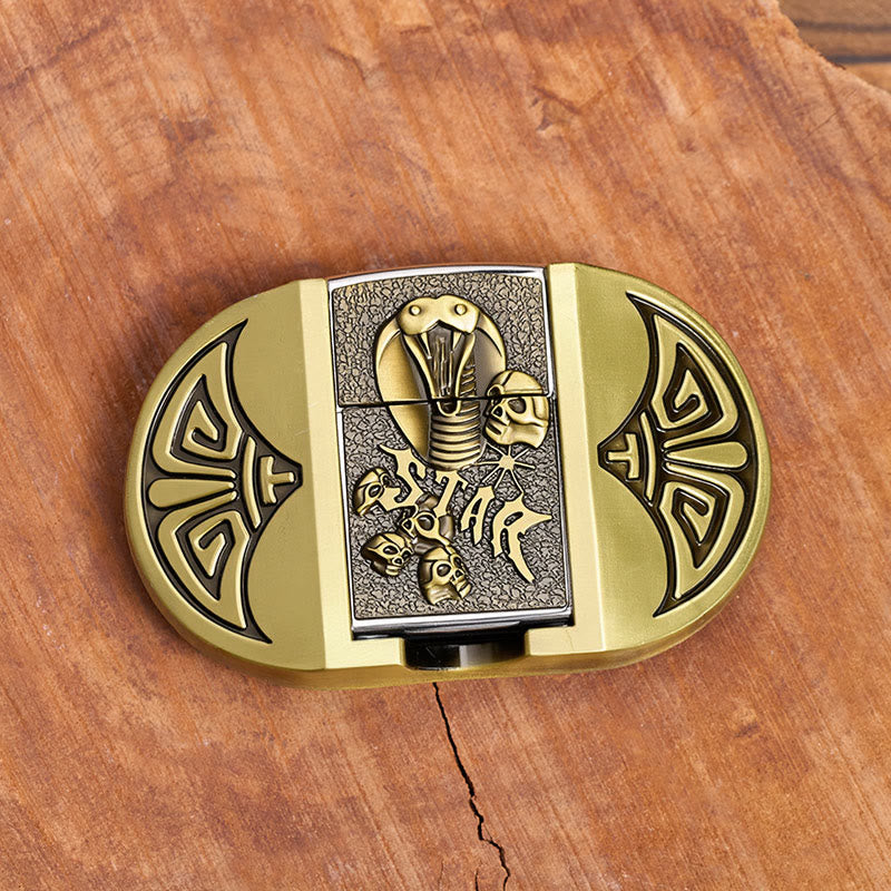 Herren-Gürtel aus Leder mit selbstgemachtem Gothic-Motiv, Kobra-Totenkopf und verstecktem Feuerzeug - image 8