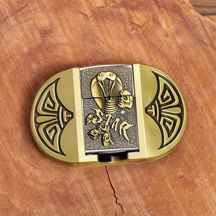 Herren-Gürtel aus Leder mit selbstgemachtem Gothic-Motiv, Kobra-Totenkopf und verstecktem Feuerzeug - image 8