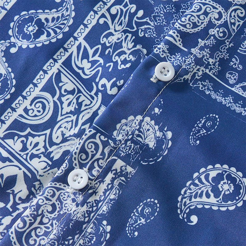 Klassisches marineblaues Kurzarmhemd mit Paisley-Patchwork-Print für Herren - image 5