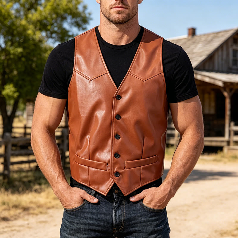 Zeitlose Herren-Lederweste im Western-Stil - Braun - 5XL - image 4