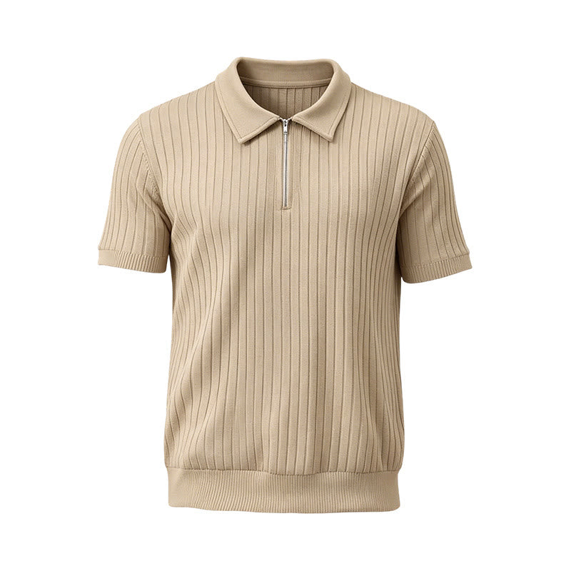 Herren-Poloshirt mit vertikal geripptem Strickmuster und Reißverschluss am Kragen - image 18