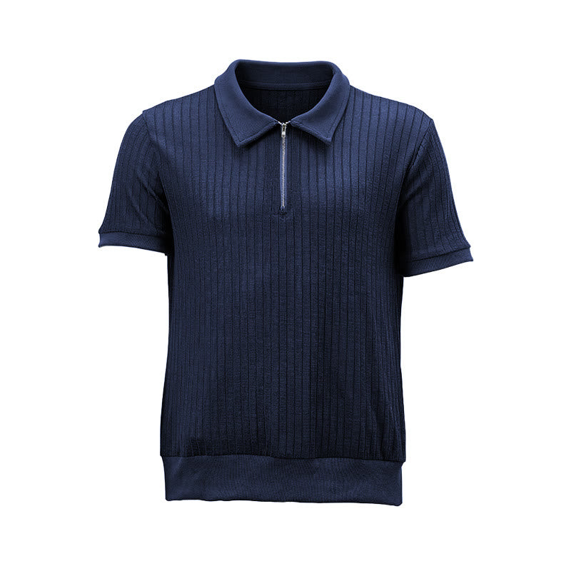 Herren-Poloshirt mit vertikal geripptem Strickmuster und Reißverschluss am Kragen - image 17