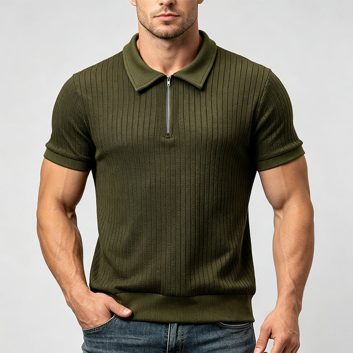 Herren-Poloshirt mit vertikal geripptem Strickmuster und Reißverschluss am Kragen - image 1