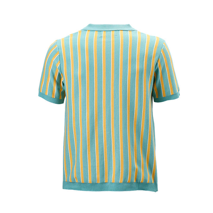 Herren-Poloshirt aus Strick, türkis und gold gestreift - image 9