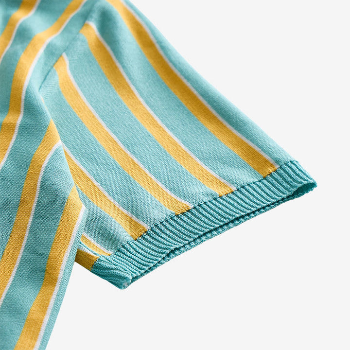 Herren-Poloshirt aus Strick, türkis und gold gestreift - image 7