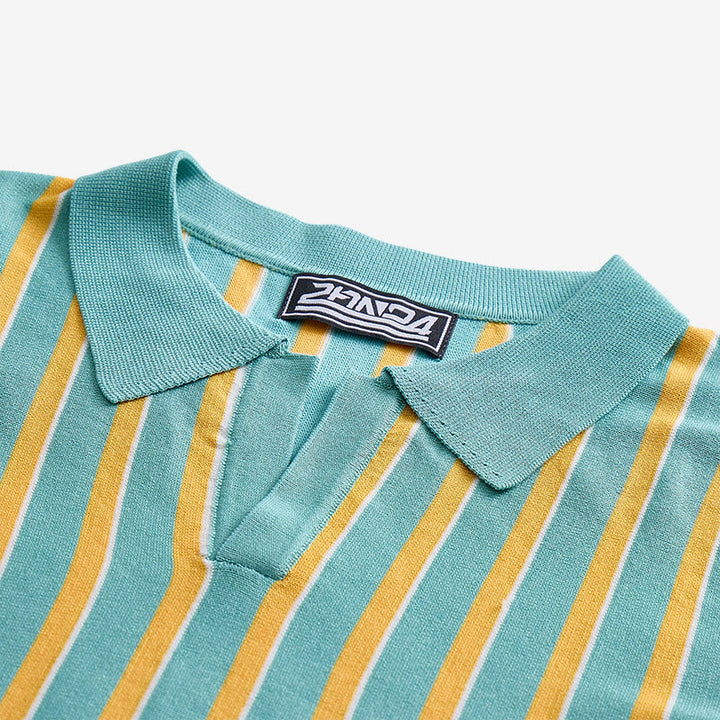 Herren-Poloshirt aus Strick, türkis und gold gestreift - image 4