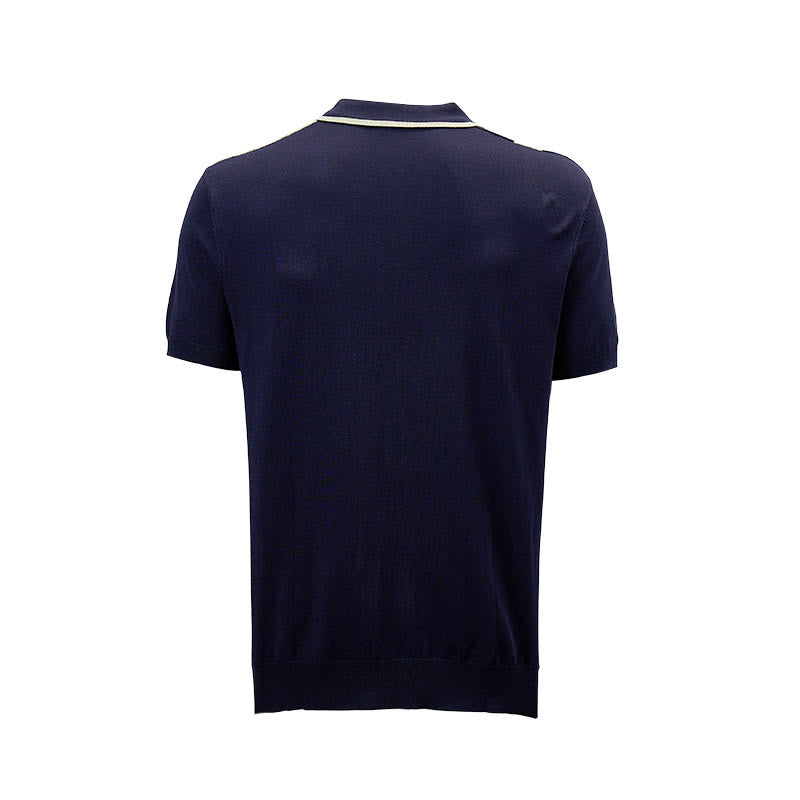 Retro-Poloshirt für Herren in Marineblau und Salbeigrün mit Farbblockstreifen - image 10