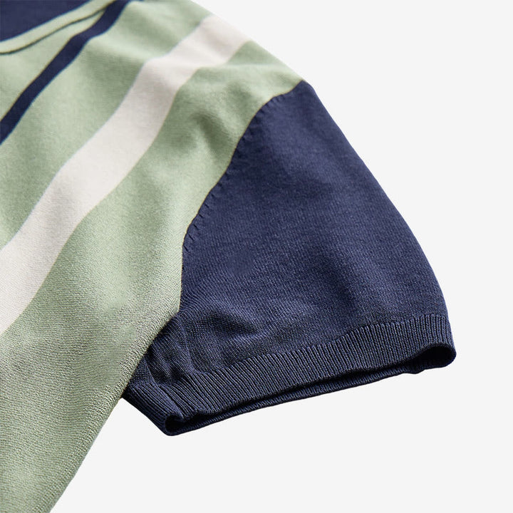 Retro-Poloshirt für Herren in Marineblau und Salbeigrün mit Farbblockstreifen - image 8