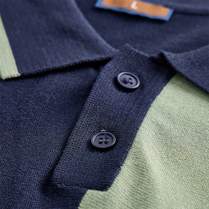 Retro-Poloshirt für Herren in Marineblau und Salbeigrün mit Farbblockstreifen - image 5