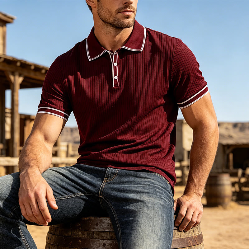 Minimalistisches Herren-Poloshirt aus Strick mit Kragen und Bündchen - Burgund - 2XL - image 5