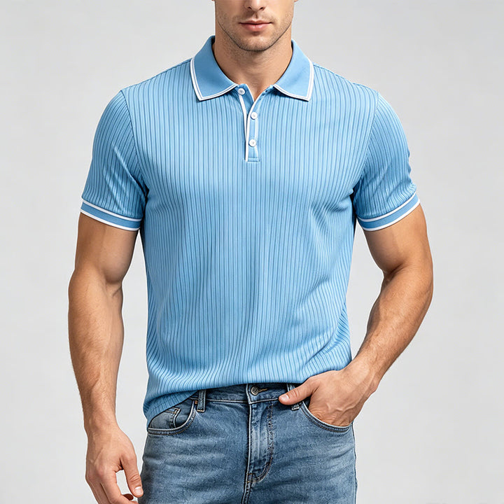 Minimalistisches Herren-Poloshirt aus Strick mit Kragen und Bündchen - image 1