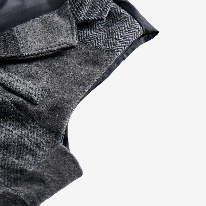 Herren-Anzugweste in Grau mit Patchwork-Muster in Fischgrät- und Hahnentrittoptik - image 6