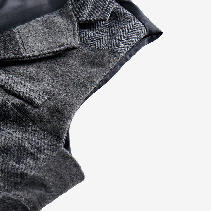Herren-Anzugweste in Grau mit Patchwork-Muster in Fischgrät- und Hahnentrittoptik - image 6