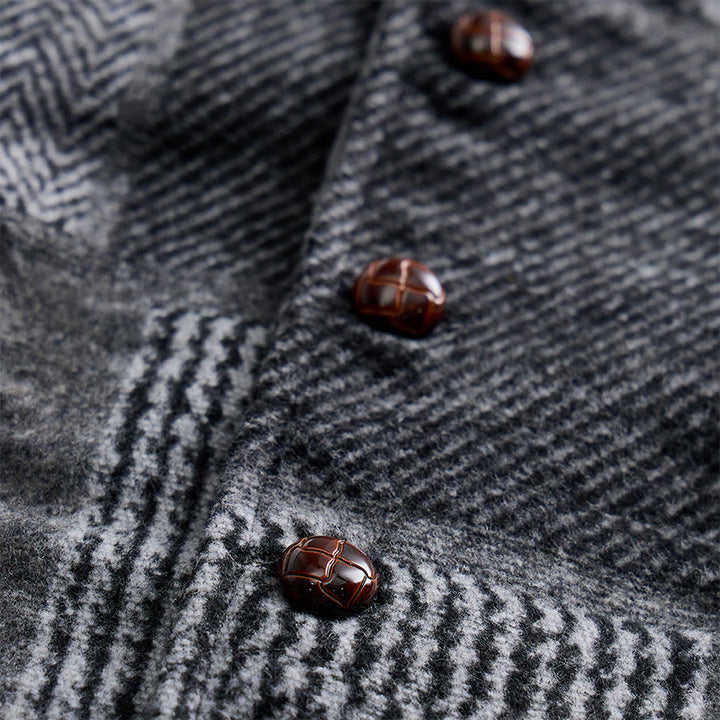 Herren-Anzugweste in Grau mit Patchwork-Muster in Fischgrät- und Hahnentrittoptik - image 4