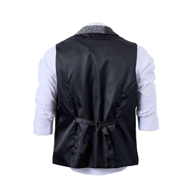 Herren-Anzugweste in Grau mit Patchwork-Muster in Fischgrät- und Hahnentrittoptik - image 9