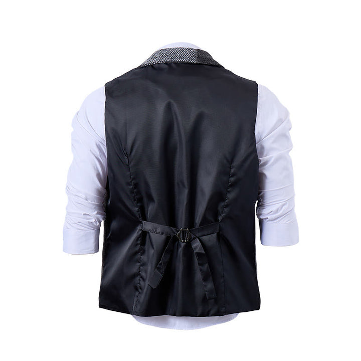 Herren-Anzugweste in Grau mit Patchwork-Muster in Fischgrät- und Hahnentrittoptik - image 9