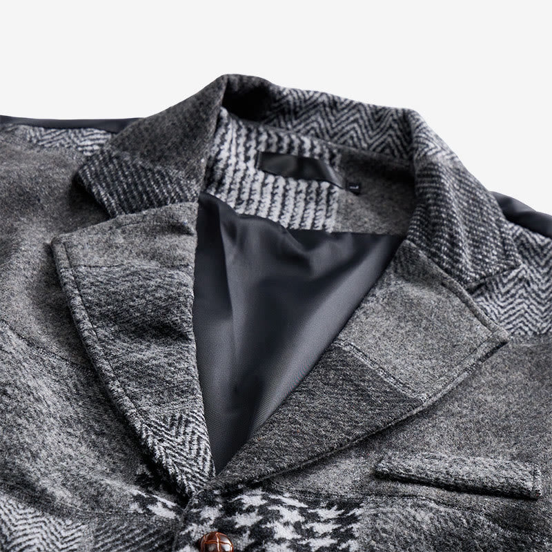 Herren-Anzugweste in Grau mit Patchwork-Muster in Fischgrät- und Hahnentrittoptik - image 3