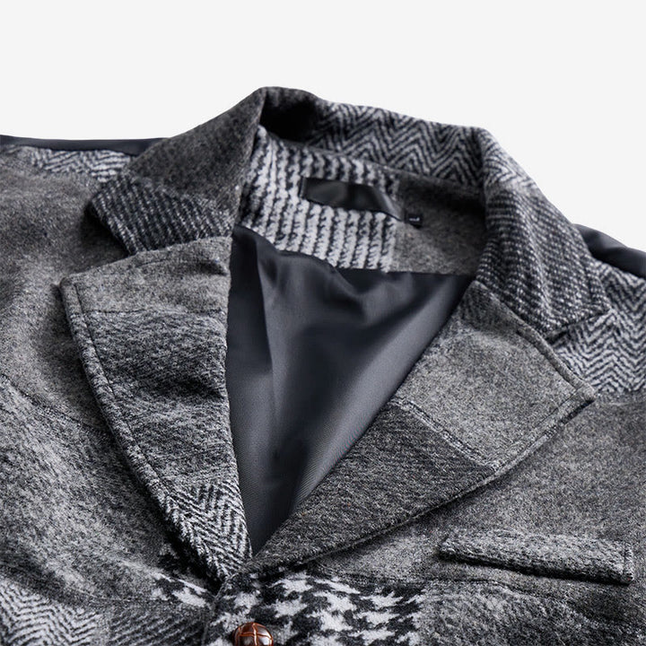 Herren-Anzugweste in Grau mit Patchwork-Muster in Fischgrät- und Hahnentrittoptik - image 3