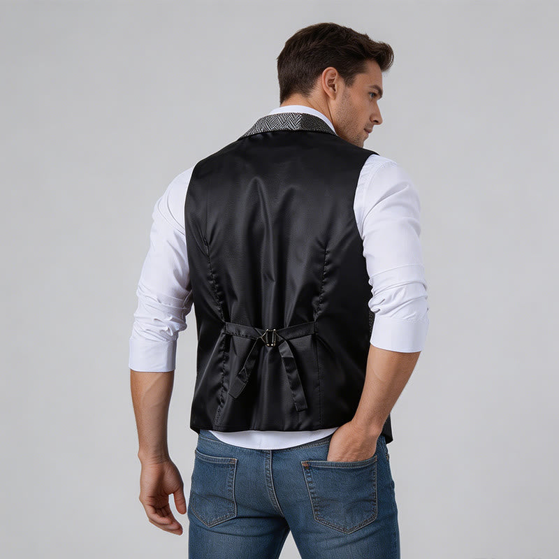 Herren-Anzugweste in Grau mit Patchwork-Muster in Fischgrät- und Hahnentrittoptik - image 2
