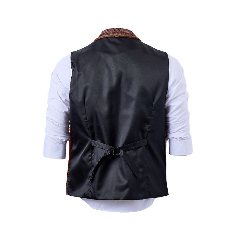 Herren-Anzugweste mit warmem Patchwork-Muster und Fischgrätmuster - image 21