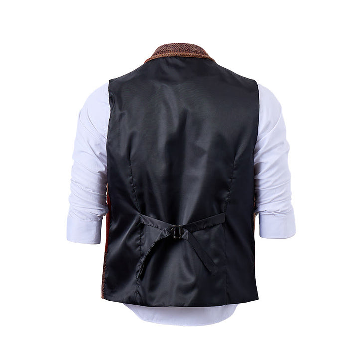 Herren-Anzugweste mit warmem Patchwork-Muster und Fischgrätmuster - image 21