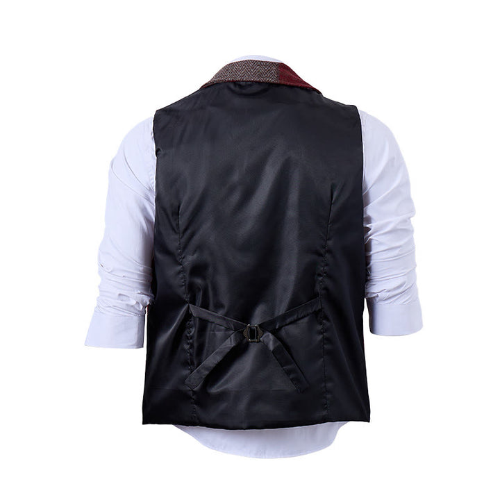 Herren-Anzugweste mit warmem Patchwork-Muster und Fischgrätmuster - image 10