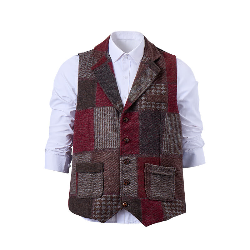 Herren-Anzugweste mit warmem Patchwork-Muster und Fischgrätmuster - image 11