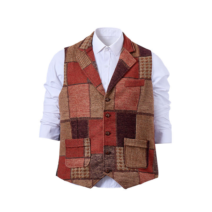 Herren-Anzugweste mit warmem Patchwork-Muster und Fischgrätmuster - image 0