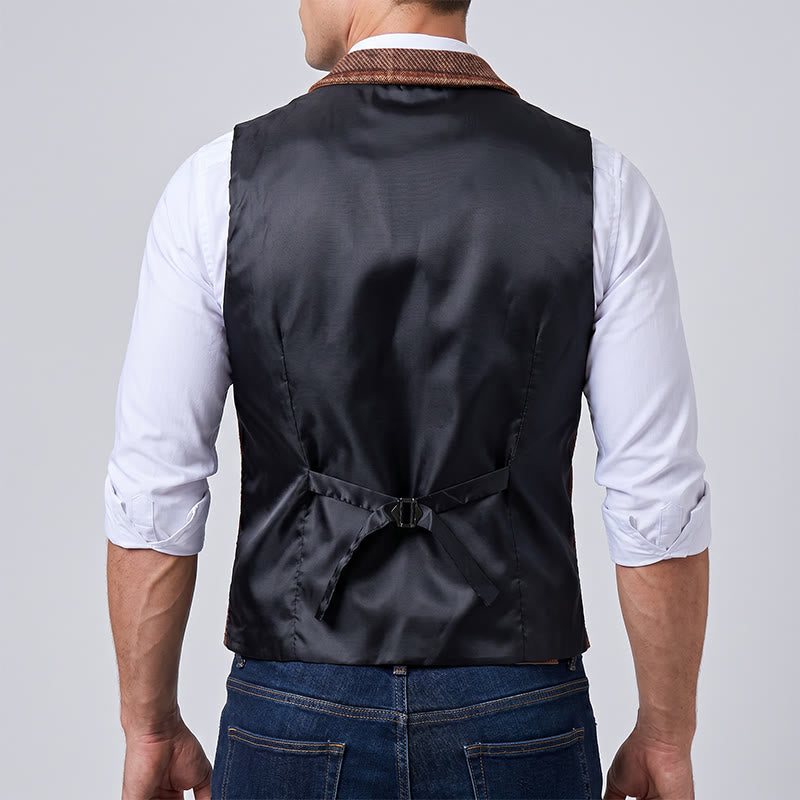 Herren-Anzugweste mit warmem Patchwork-Muster und Fischgrätmuster - image 4