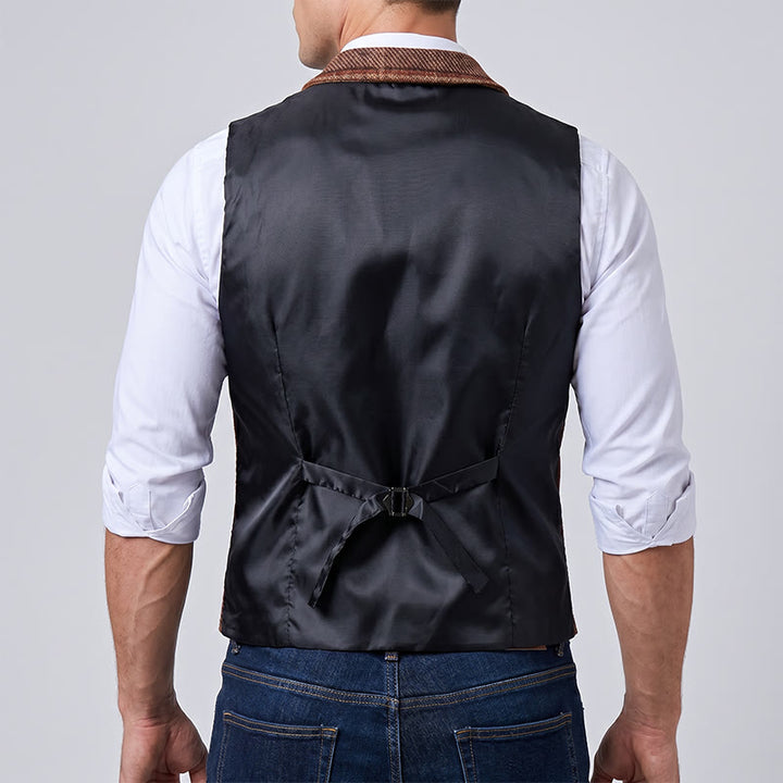 Herren-Anzugweste mit warmem Patchwork-Muster und Fischgrätmuster - image 4