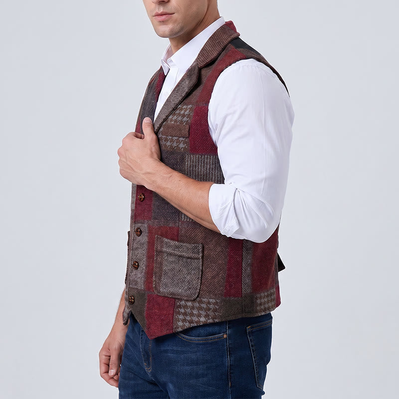 Herren-Anzugweste mit warmem Patchwork-Muster und Fischgrätmuster - image 14