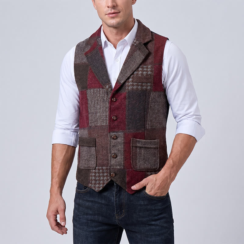 Herren-Anzugweste mit warmem Patchwork-Muster und Fischgrätmuster - image 13