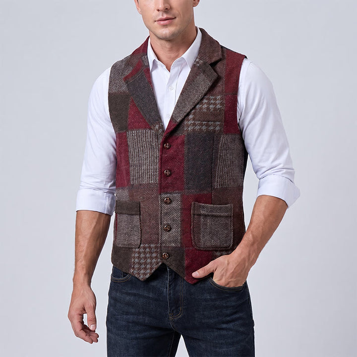 Herren-Anzugweste mit warmem Patchwork-Muster und Fischgrätmuster - image 13