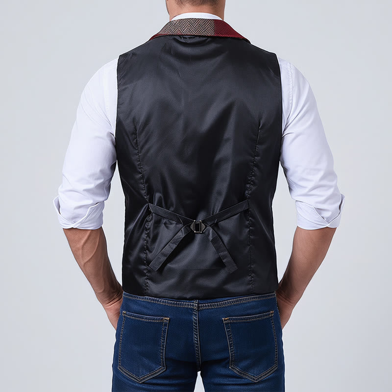 Herren-Anzugweste mit warmem Patchwork-Muster und Fischgrätmuster - image 15