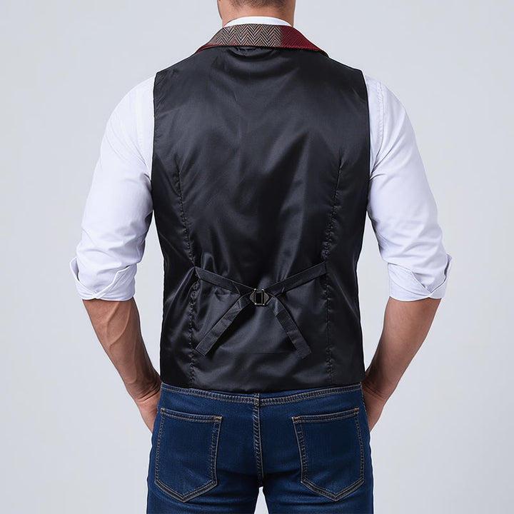 Herren-Anzugweste mit warmem Patchwork-Muster und Fischgrätmuster - image 15