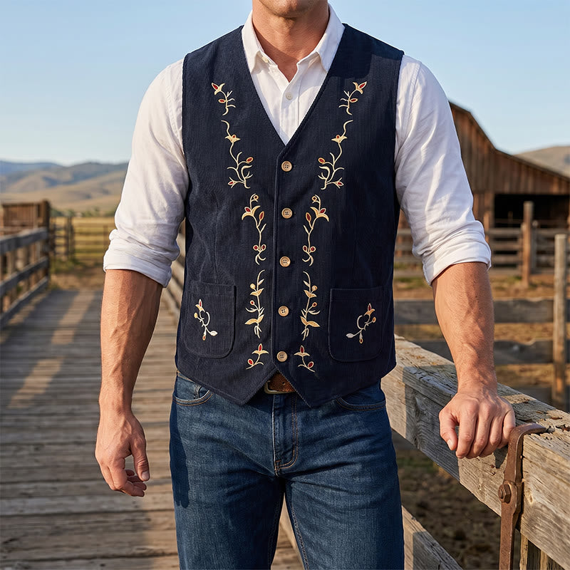 Elegante Herren-Anzugweste mit floraler Rankenstickerei - Schwarz - 2XL - image 5