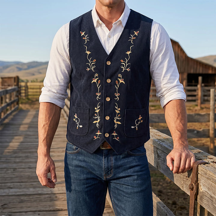 Elegante Herren-Anzugweste mit floraler Rankenstickerei - Schwarz - 2XL - image 5