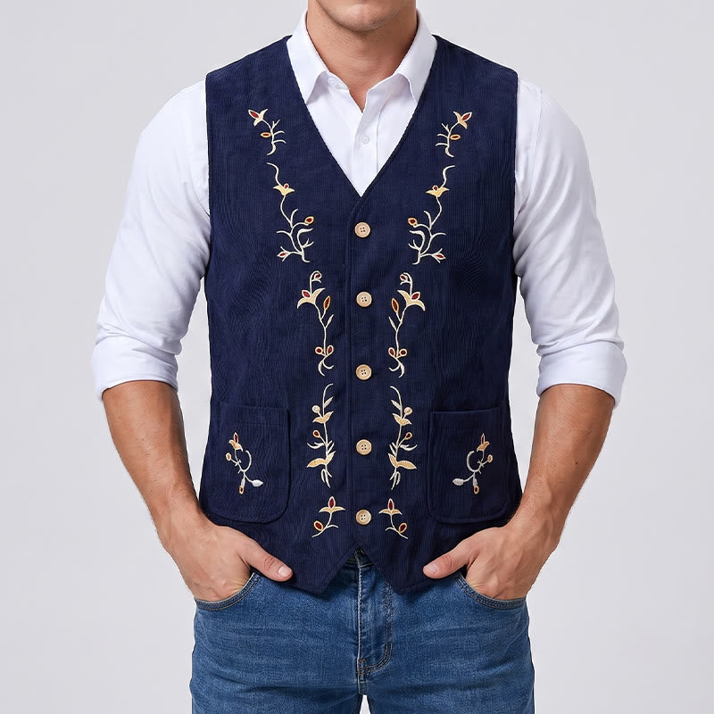 Elegante Herren-Anzugweste mit floraler Rankenstickerei - image 1