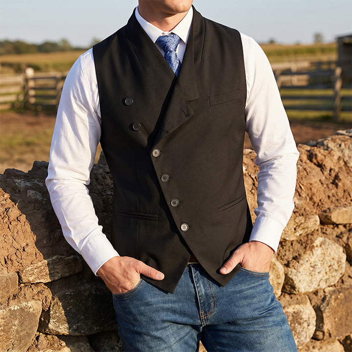 Moderne, taillierte Anzugweste für Herren mit asymmetrischem Revers - Schwarz - 2XL - image 4
