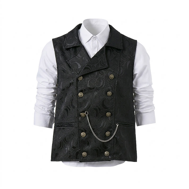 Herren-Anzugweste mit zweireihigem Blumenjacquardmuster und Kettendetail - image 12