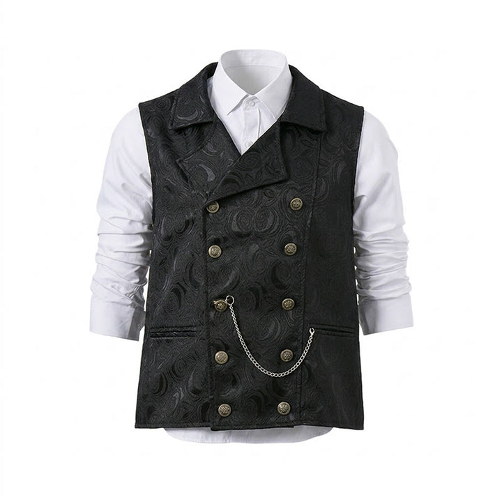 Herren-Anzugweste mit zweireihigem Blumenjacquardmuster und Kettendetail - image 12