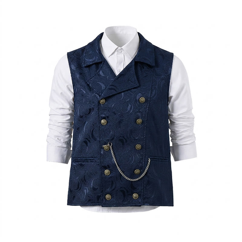 Herren-Anzugweste mit zweireihigem Blumenjacquardmuster und Kettendetail - image 13