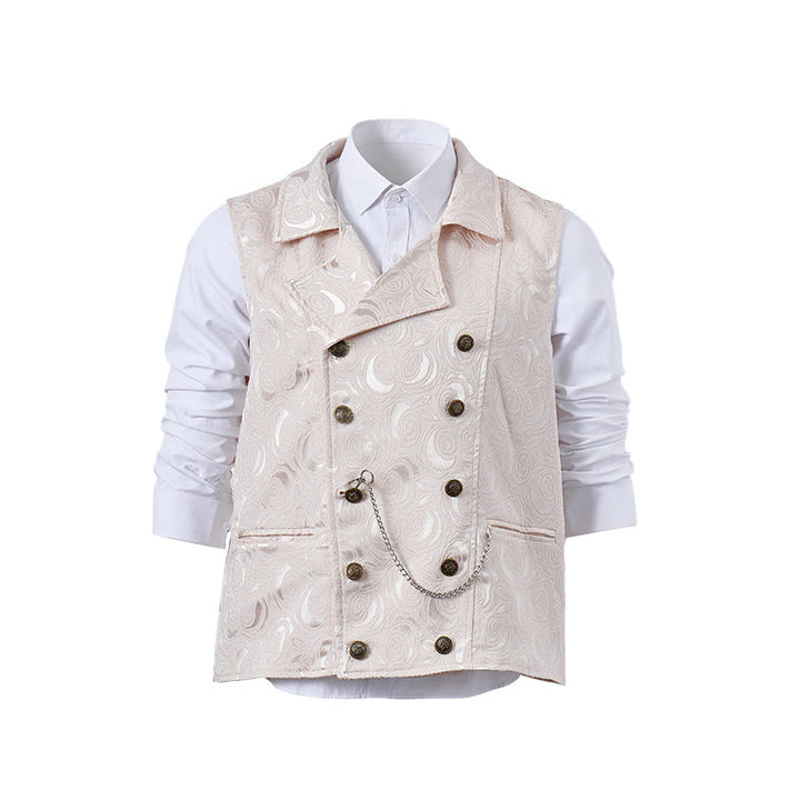 Herren-Anzugweste mit zweireihigem Blumenjacquardmuster und Kettendetail - image 11