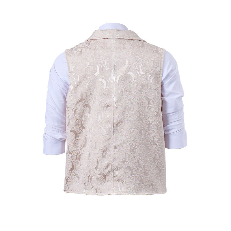 Herren-Anzugweste mit zweireihigem Blumenjacquardmuster und Kettendetail - image 11