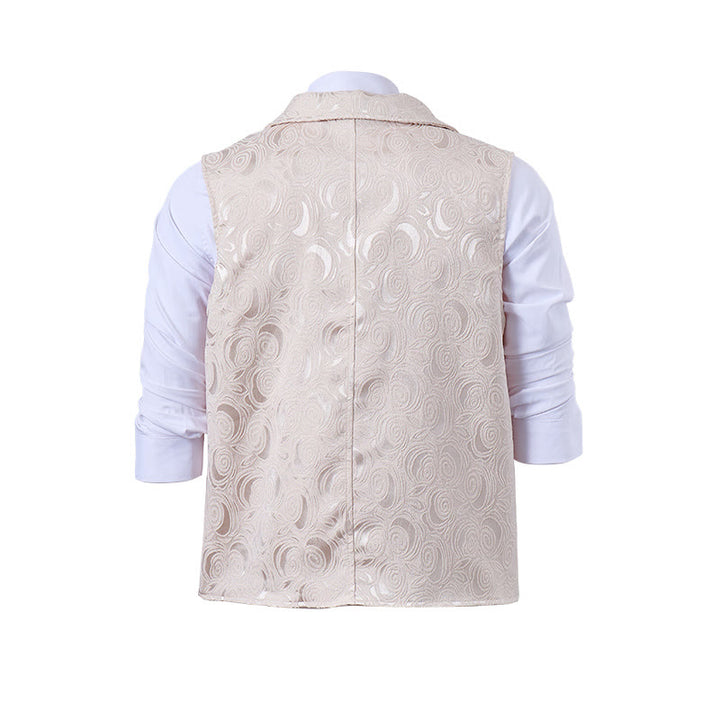 Herren-Anzugweste mit zweireihigem Blumenjacquardmuster und Kettendetail - image 11